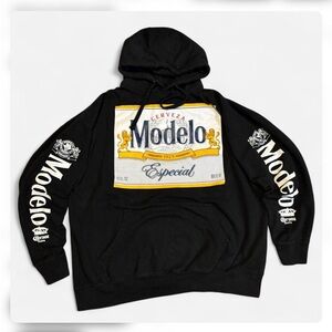 ModelCo Black Hoodie with Yellow and White Modelo Graphic